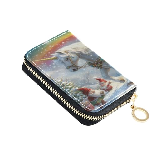 ISAOA Kreditkartenetui aus Leder, mit Reißverschluss, Visitenkartenetui, Einhörner, Zwerge, Weihnachten, Schnee, für Damen und Herren von ISAOA