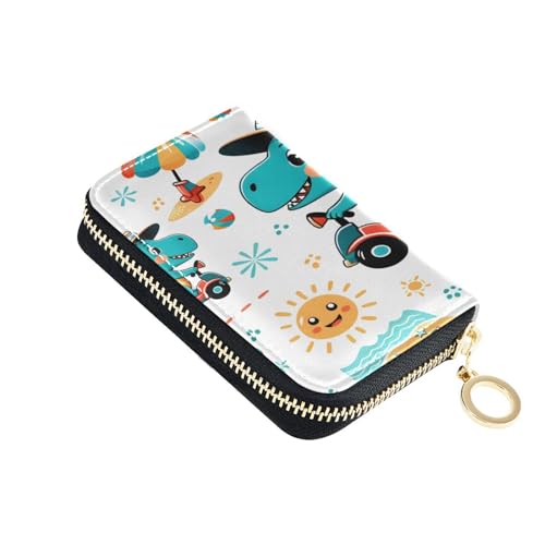 ISAOA Kreditkartenetui aus Leder, mit Reißverschluss, schlankes Organizer, Visitenkartenetui, Dinosaurier-Fahrer für Damen und Herren, multi von ISAOA