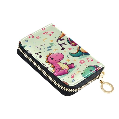 ISAOA Kreditkartenetui aus Leder, mit Reißverschluss, schlankes Organizer, Visitenkartenetui, Dinosaurier-Musik, für Damen und Herren, multi von ISAOA