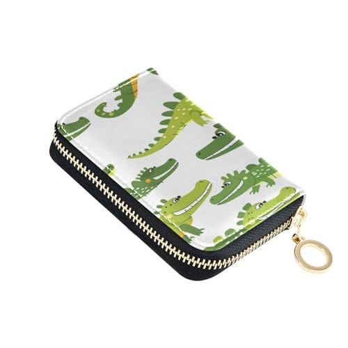 ISAOA Kreditkartenetui aus Leder, mit Reißverschluss, schlankes Organizer, Visitenkartenetui, Grün/Gelb, Dinosaurier, für Damen und Herren, multi von ISAOA