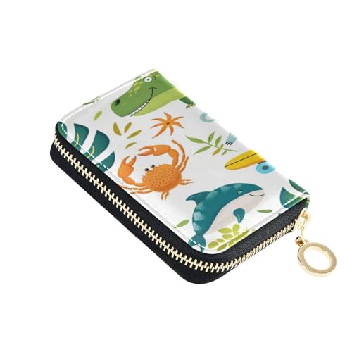 ISAOA Kreditkartenetui aus Leder, mit Reißverschluss, schlankes Organizer, Visitenkartenetui, Koala-Dinosaurier, für Damen und Herren, multi von ISAOA