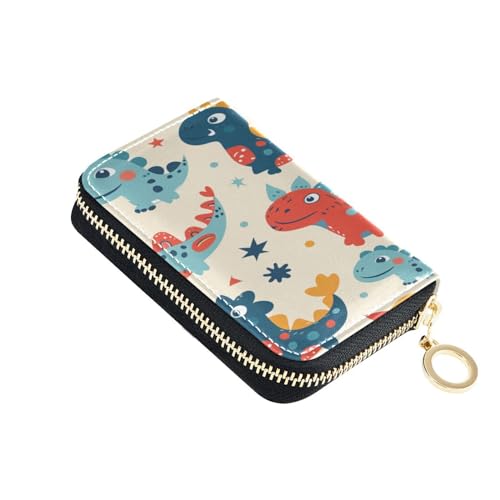 ISAOA Kreditkartenetui aus Leder, mit Reißverschluss, schlankes Organizer, Visitenkartenetui, Rot, Blau, Dinosaurier, für Damen und Herren, multi von ISAOA