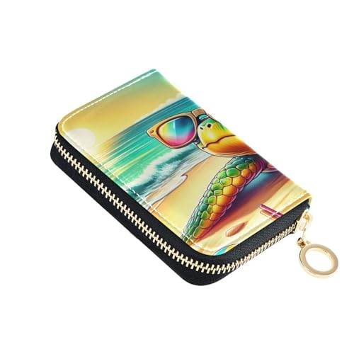 ISAOA Kreditkartenetui aus Leder, mit Reißverschluss, schlankes Organizer, Visitenkartenetui, Schildkröte mit Sonnenbrille für Damen und Herren, multi ISAOA Kreditkartenetui aus Leder, mit Reißverschluss, schlankes Organizer, Visitenkartenetui, Schildkröte mit Sonnenbrille für Damen und Herren, multi von ISAOA
