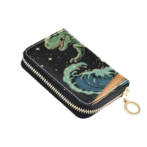 ISAOA Kreditkartenetui aus Leder, mit Reißverschluss, schlankes Organizer, Visitenkartenetui, Skateboard, Dinosaurier, für Damen und Herren, multi von ISAOA