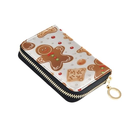 ISAOA Kreditkartenetui aus Leder, mit Reißverschluss, schlankes Organizer, Visitenkartenetui, Weihnachten, Braun, Lebkuchenmann, für Damen und Herren, multi von ISAOA