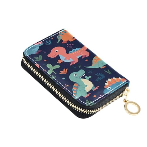 ISAOA Kreditkartenetui aus Leder, mit Reißverschluss, schlankes Organizer, Visitenkartenetui, blau-grüner Dinosaurier, für Damen und Herren, multi von ISAOA