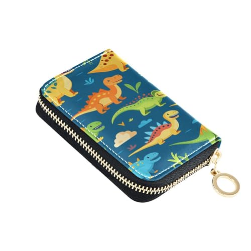 ISAOA Kreditkartenetui aus Leder, mit Reißverschluss, schlankes Organizer, Visitenkartenetui, blau-orangefarbene Dinosaurier, für Damen und Herren, multi von ISAOA