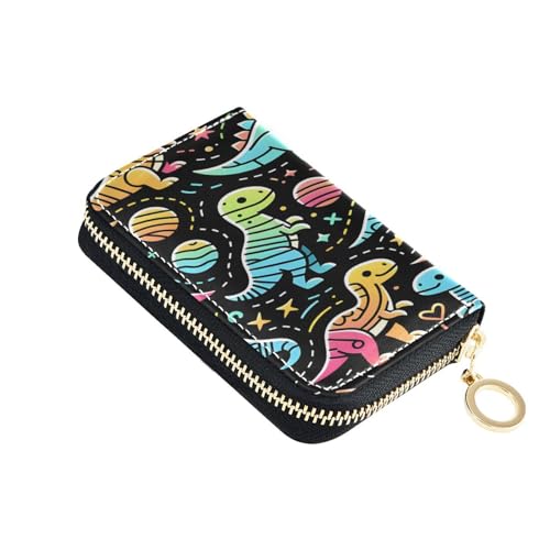 ISAOA Kreditkartenetui aus Leder, mit Reißverschluss, schlankes Organizer, Visitenkartenetui, niedlich, bunte Dinosaurier, für Damen und Herren, multi von ISAOA