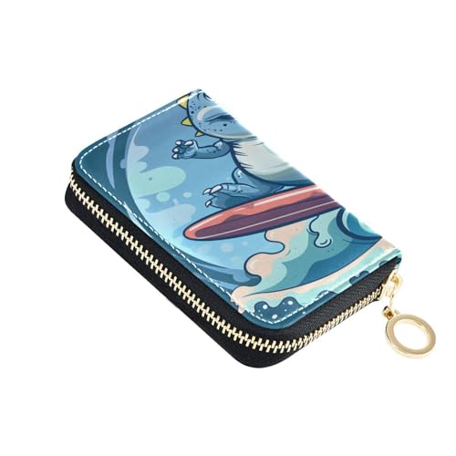 ISAOA Kreditkartenetui aus Leder, mit Reißverschluss, schlankes Organizer, Visitenkartenetui, niedlicher Cartoon-Dinosaurier, für Damen und Herren, multi von ISAOA
