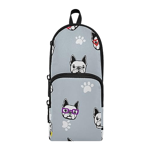 ISAOA Lustige französische Bulldogge Sonnenbrille Große Federmäppchen Stiftehalter Schreibwaren Organizer für Schule Kinder Teenager Mädchen Jungen, #2, Einheitsgröße, Schulranzen-Set von ISAOA