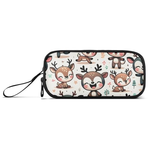 ISAOA Lustiges Federmäppchen mit Cartoon-Hirschen und großem Fassungsvermögen, 3 Fächer, tragbar, große Aufbewahrungsbox, Bleistifttasche für Teenager, Jungen, Mädchen, Erwachsene, Studenten, Lustige von ISAOA