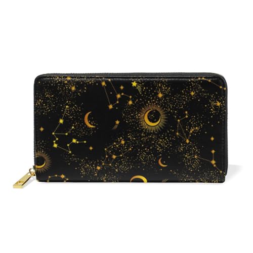 ISAOA Magical Space Galaxy Sternbild Mond Sterne Leder Geldbörse Geldbörse Multifunktions-Handtasche Reißverschluss Clutch, großes Fassungsvermögen, Kartenhalter, 19 cm, #01, Einheitsgröße, modisch von ISAOA