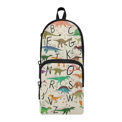 ISAOA Mnsruu Federmäppchen mit großem Fassungsvermögen und mehreren Taschen, Alphabet mit niedlichem Dinosaurier-Beutel, Tasche, Schule, Büro, Teenager, Mädchen, Jungen, #01, Einheitsgröße, Hübsch von ISAOA