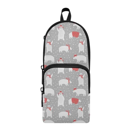 ISAOA Mnsruu Federmäppchen mit großem Fassungsvermögen und mehreren Taschen, Winterweiß, Weihnachten, niedliche Eisbären, 1 Beutel, Tasche, Schule, Büro, Teenager, Mädchen, Jungen, #01, Einheitsgröße, von ISAOA