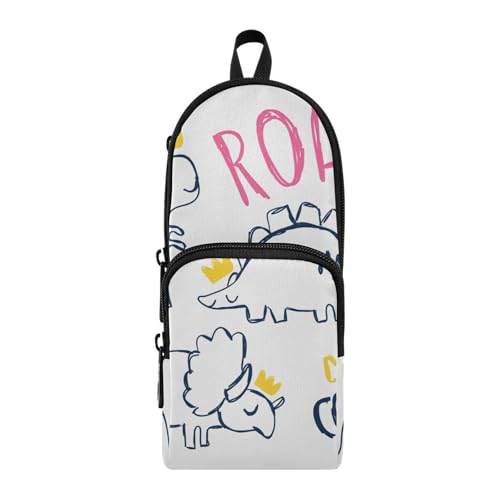 ISAOA Mnsruu Federmäppchen mit großem Fassungsvermögen und mehreren Taschen, handgezeichnete Dinosaurier-Tasche, Tasche, Schule, Büro, Teenager, Mädchen, Jungen, #01, Einheitsgröße, Hübsch von ISAOA
