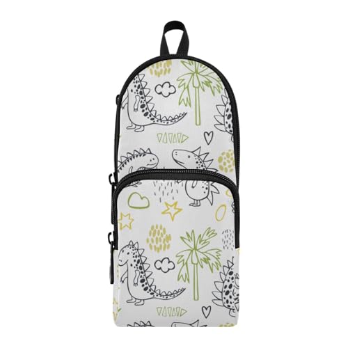 ISAOA Mnsruu Federmäppchen mit großem Fassungsvermögen und mehreren Taschen, niedliche Dinosaurier-Skizze auf weißem Beutel, für Schule, Büro, Teenager, Mädchen, Jungen, #01, Einheitsgröße, Hübsch von ISAOA