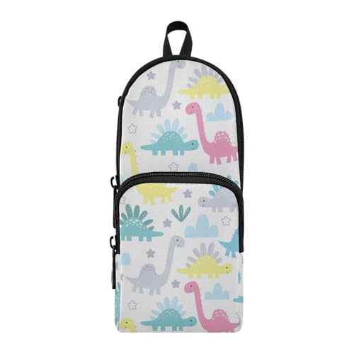 ISAOA Mnsruu Federmäppchen mit großem Fassungsvermögen und mehreren Taschen, niedliches nahtloses Muster mit lustigen Dinosauriern, für Schule, Büro, Teenager, Mädchen, Jungen, #01, Einheitsgröße, von ISAOA