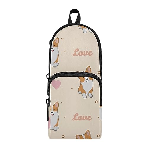 ISAOA Nahtlose Corgis und Herzen lustige große Federmäppchen Stifteetui Halter Schreibwaren Organizer für Schule Kinder Teenager Mädchen Jungen, #8, Einheitsgröße, Schulranzen-Set von ISAOA