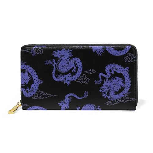 ISAOA Niedliche Dreagon Geldbörse aus Leder, multifunktional, mit Reißverschluss, Clutch, großes Fassungsvermögen, Kartenhalter, 19 cm, Schwarz, #01, Einheitsgröße, modisch von ISAOA