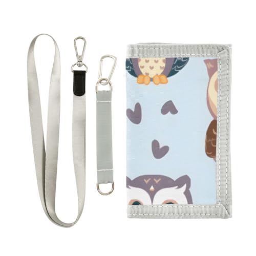 ISAOA Niedliche Eule und Herz auf blauem Hintergrund, Kinder-Geldbörsen für Jungen und Mädchen, Kleinkind-Geldbörse mit Münzfach mit Reißverschluss und Kartenhaltern, Neuheit Geldbörse für von ISAOA