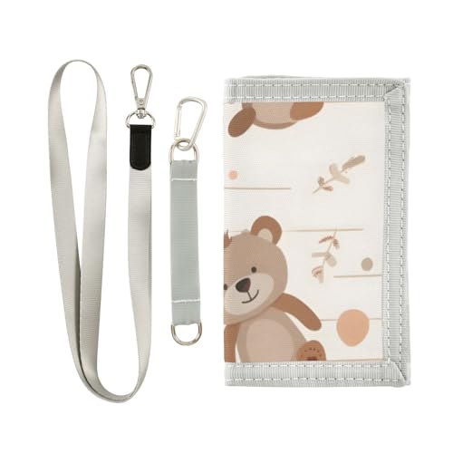 ISAOA Niedlicher Bär mit gestreiftem Hintergrund, Kinder-Geldbörsen für Jungen und Mädchen, dreifach gefaltete Geldbörse mit Münzfach mit Reißverschluss und Kartenhaltern, Neuheit Geldbörse für von ISAOA