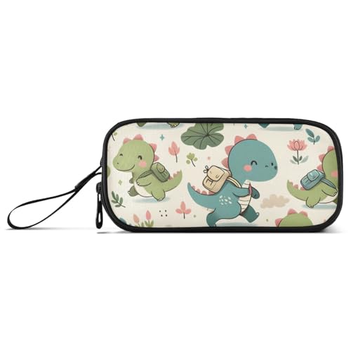 ISAOA Niedliches und einfaches Federmäppchen mit kleinem Dinosaurier-Motiv, 3 Fächer, tragbar, große Aufbewahrungsbox, Bleistifttasche für Teenager, Jungen, Mädchen, Erwachsene, Studenten, Niedlicher von ISAOA