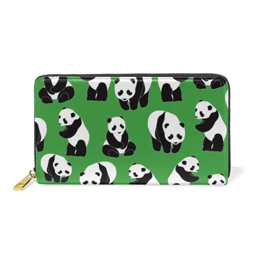 ISAOA Panda Geldbörse aus Leder, niedlich, multifunktional, mit Reißverschluss, Clutch, großes Fassungsvermögen, Kartenhalter, 19 cm, Grün, #01, Einheitsgröße, modisch von ISAOA