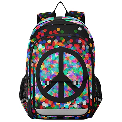 ISAOA Peace Symbol Polka Dot Schultasche für Jungen und Mädchen, Kindergarten, Grundschulkinder, große Büchertasche, leicht, wasserabweisend., Farbe 1, One size von ISAOA