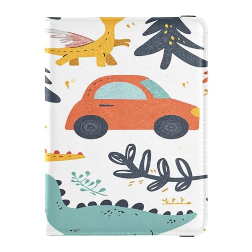 ISAOA Reisepasshülle, Brieftasche, Impfausweis, Leder, Kartenetui, Gelb-Grün, Dinosaurier, Reisedokumenten-Organizer, multi von ISAOA