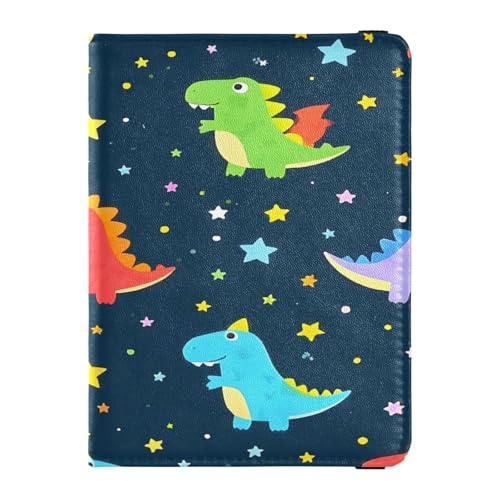 ISAOA Reisepasshülle, Brieftasche, Impfausweis, Leder, Kartenetui, lila, rot, Dinosaurier, Sterne, Reisedokumenten-Organizer von ISAOA