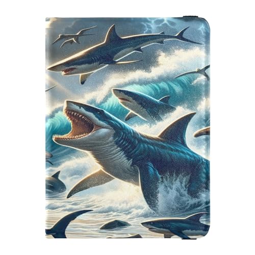 ISAOA Reisepasshülle, Brieftasche, Impfkartenhalter, Leder, Kartenetui, Dinosaurier und Haie, Reisedokumenten-Organizer, multi von ISAOA