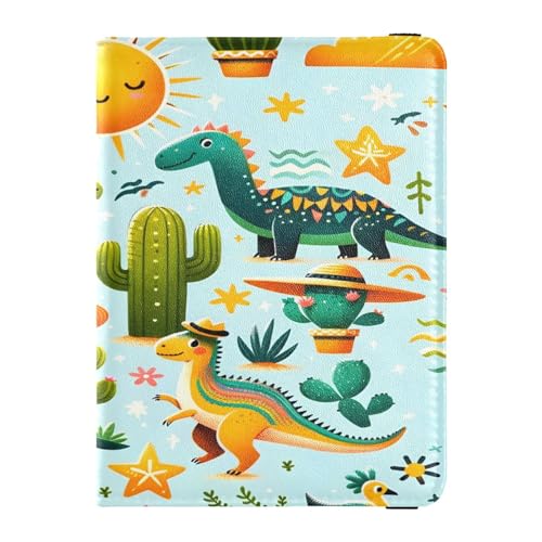 ISAOA Reisepasshülle, Brieftasche, Impfkartenhalter, Leder, Kartenetui, Dinosaurier und Kaktus, Reisedokumenten-Organizer, multi von ISAOA