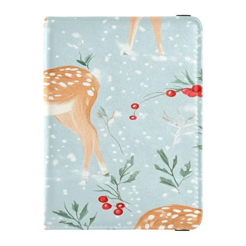 ISAOA Reisepasshülle, Brieftasche, Impfkartenhalter, Leder, Kartenetui, Weihnachten, Hirsch, Schnee, Kirsche, Reisedokumenten-Organizer von ISAOA