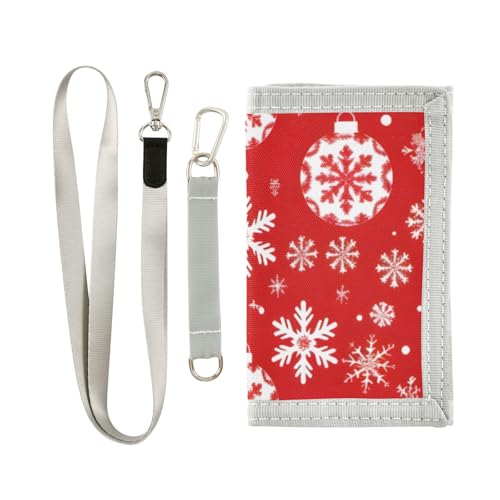 ISAOA Rote Weihnachts-Geldbörse mit Schneeflocken-Ball für Jungen und Mädchen, Kleinkind, dreifach gefaltete Geldbörse mit Münzfach mit Reißverschluss und Kartenhaltern, Neuheit Geldbörse für von ISAOA