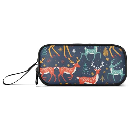 ISAOA Schönes Federmäppchen mit Rentier-Motiv, großes Fassungsvermögen, 3 Fächer, Federmäppchen, tragbar, große Aufbewahrung, Federmäppchen für Teenager, Jungen, Mädchen, Erwachsene, Studenten von ISAOA