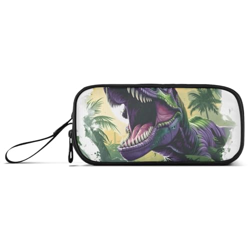 ISAOA Schönes Tyrannosaurus Rex Dschungel Federmäppchen mit großem Fassungsvermögen, 3 Fächer, Federmäppchen, tragbar, große Aufbewahrungsbox, Bleistifttasche für Teenager, Jungen, Mädchen, Erwachsene von ISAOA