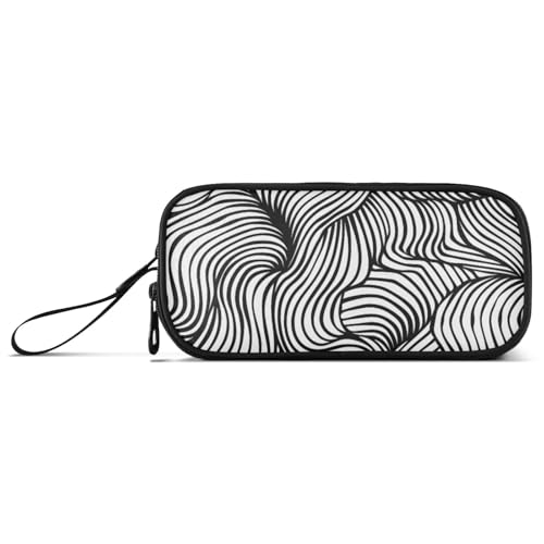 ISAOA Schwarze und weiße Linie, großes Fassungsvermögen, 3 Fächer, Federmäppchen, tragbar, große Aufbewahrungsbox, Bleistifttasche für Teenager, Jungen, Mädchen, Erwachsene, Studenten, Schwarze und von ISAOA