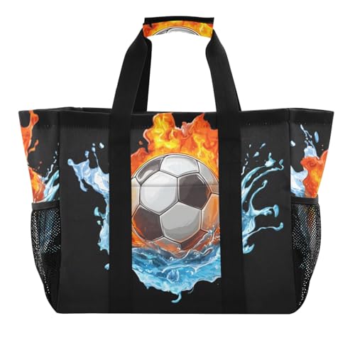 ISAOA Strandtasche für Damen, Motiv: Fußball und Feuer, groß, wasserdicht, für Reisen, Pool, Yoga, Krankenschwester, Einkaufstasche ISAOA Strandtasche für Damen, Motiv: Fußball und Feuer, groß, wasserdicht, für Reisen, Pool, Yoga, Krankenschwester, Einkaufstasche von ISAOA