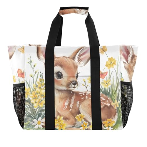 ISAOA Strandtasche für Damen, Motiv: Hirsch liegend in den Blumen, groß, wasserdicht, für Reisen, Pool, Yoga, Krankenschwester, Einkaufstasche ISAOA Strandtasche für Damen, Motiv: Hirsch liegend in den Blumen, groß, wasserdicht, für Reisen, Pool, Yoga, Krankenschwester, Einkaufstasche von ISAOA