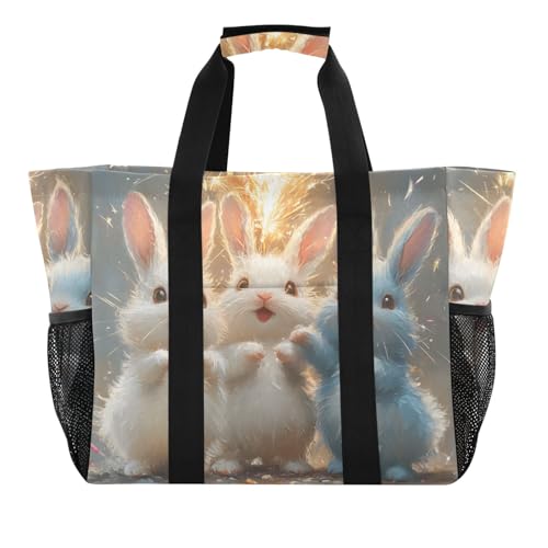 ISAOA Strandtasche für Damen, Motiv: drei Kaninchen, Feuerwerk, groß, wasserdicht, für Reisen, Pool, Yoga, Krankenschwester, Einkaufstasche ISAOA Strandtasche für Damen, Motiv: drei Kaninchen, Feuerwerk, groß, wasserdicht, für Reisen, Pool, Yoga, Krankenschwester, Einkaufstasche von ISAOA