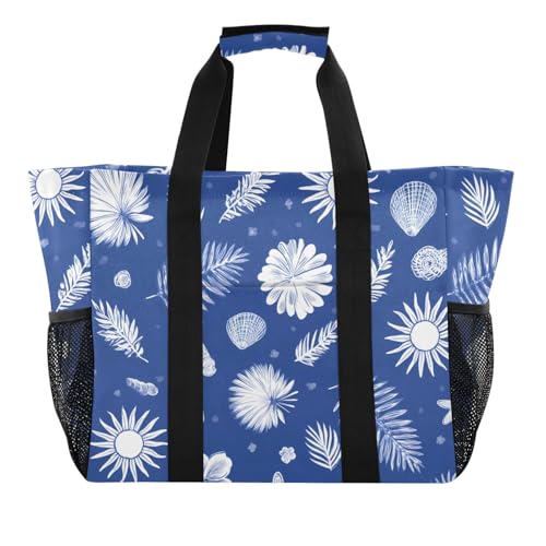 ISAOA Strandtasche für Damen, Palmblätter, Muscheln, blauer Hintergrund, groß, wasserdicht, Strandtasche, Reisen, Pool, Yoga, Krankenschwester, Einkaufstasche ISAOA Strandtasche für Damen, Palmblätter, Muscheln, blauer Hintergrund, groß, wasserdicht, Strandtasche, Reisen, Pool, Yoga, Krankenschwester, Einkaufstasche von ISAOA
