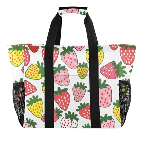 ISAOA Strandtasche für Damen, bunt, Erdbeer-weißer Hintergrund, groß, wasserdicht, für Reisen, Pool, Yoga, Krankenschwester, Einkaufstasche ISAOA Strandtasche für Damen, bunt, Erdbeer-weißer Hintergrund, groß, wasserdicht, für Reisen, Pool, Yoga, Krankenschwester, Einkaufstasche von ISAOA