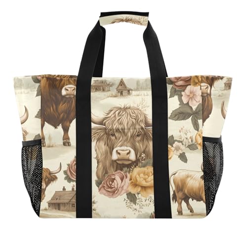 ISAOA Strandtasche mit Highland-Rinder-Blumenmuster, für Damen, groß, wasserdicht, für Strand, Reisen, Pool, Yoga, Krankenschwester, Einkaufstasche ISAOA Strandtasche mit Highland-Rinder-Blumenmuster, für Damen, groß, wasserdicht, für Strand, Reisen, Pool, Yoga, Krankenschwester, Einkaufstasche von ISAOA