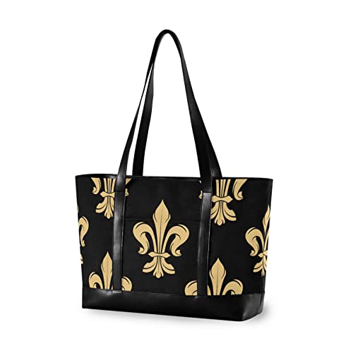 ISAOA Vintage Golden Royal Fleur de Lis Laptop-Tragetasche, Leinenleder, Rei?verschluss, Reisetasche, Einkaufstasche, 39,6 cm, von ISAOA