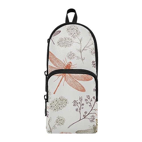 ISAOA Vintage Libelle Wildblume Frühling Große Federmäppchen Stiftehalter Schreibwaren Organizer für Schule Kinder Teenager Mädchen Jungen, #7, Einheitsgröße, Schulranzen-Set von ISAOA