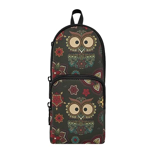 ISAOA Vintage Tribal Eule Große Federmäppchen Stifteetui Stiftehalter Schreibwaren Organizer für Schule Kinder Teenager Mädchen Jungen, #5, Einheitsgröße, Schulranzen-Set von ISAOA