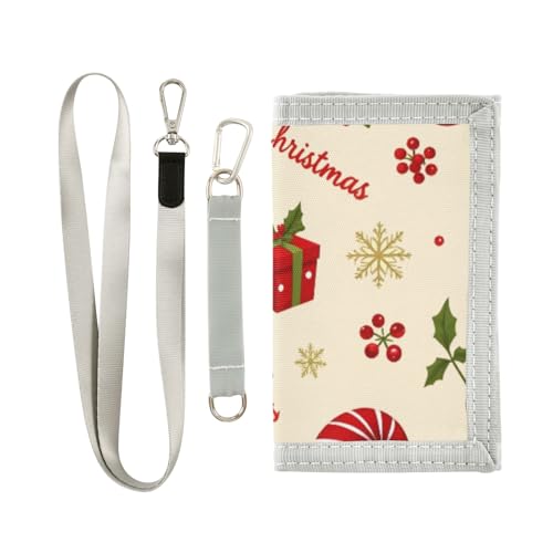 ISAOA Weihnachts-Geldbörse mit Stechpalmen-Zwerg und Schneeflocke, für Kinder, dreifach gefaltete Geldbörse mit Münzfach mit Reißverschluss und Kartenhaltern, Neuheit Geldbörse für von ISAOA