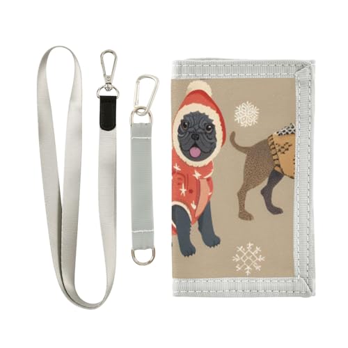 ISAOA Weihnachts-Hunde-Geldbörse mit Schneeflocken-Motiv für Jungen und Mädchen, dreifach gefaltete Geldbörse mit Münzfach mit Reißverschluss und Kartenhaltern, Neuheit Geldbörse für von ISAOA
