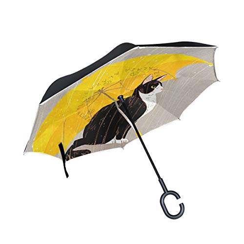 ISAOA gro?er invertierter, winddichter Regenschirm, doppellagige Konstruktion, umgeklappter Regenschirm f¡§1r Auto, Regen, Au?enbereich, C-f?rmiger Griff von ISAOA