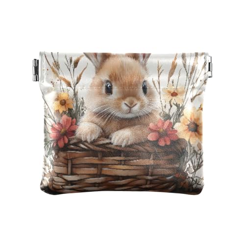 Kaninchen-Blumenkorb, Münzgeldbörse, Kleingeldhalter, PU-Leder, Mini-Geldbörse, Münzfach für Damen, Mädchen, Herren von ISAOA